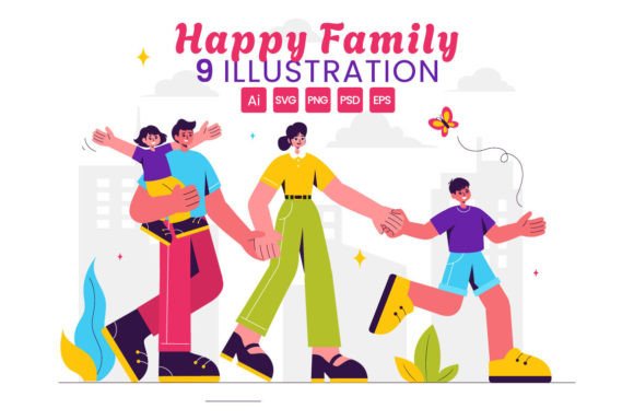9 Happy Family Illustration: Graphics for Branding