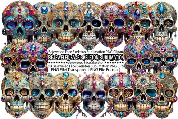 Bejeweled Face Skeleton Sublimation: Graphics & Print Templates
