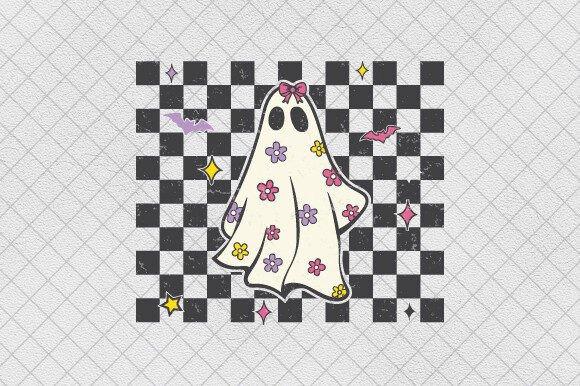 Checkered Halloween Daisy Ghost Png Bow: Graphics for T-Shirt Designs
