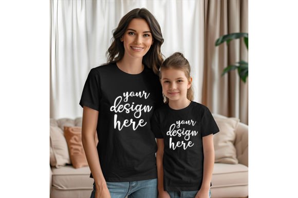 Mom and Me Black T-shirt Mockup: Graphics for T-Shirts